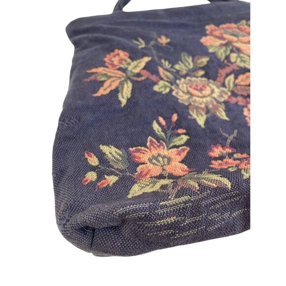 Vintage 50s Tapestry Handbag Floral Design Blue Pink Grannycore Style - Picture 2 of 14